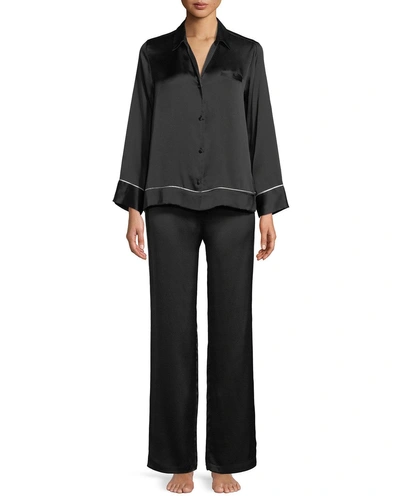 Josie Natori Silk Spread-color Pajama Set In Black