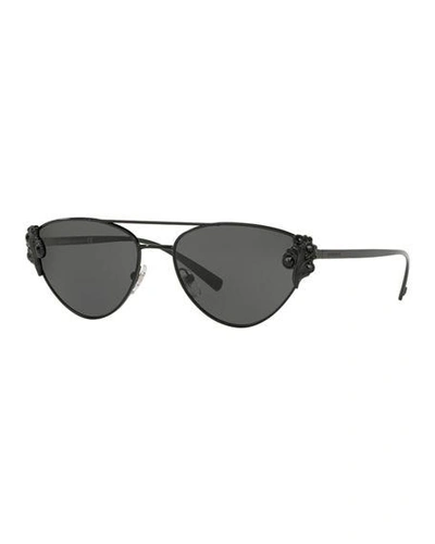 Versace Cat-eye Metal Barocco Sunglasses In Grey-black