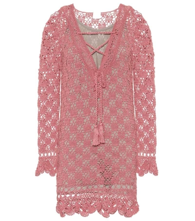 Anna Kosturova Summer Cotton Crochet Dress In Pink