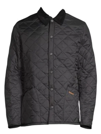 Barbour Heritage Liddesdale Blue Jacket With Classic Corduroy Collar And Logo Lettering On The Front In Tech