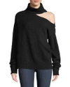Paige Raundi Cold-shoulder Turtleneck Wool-blend Sweater In Black