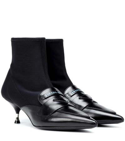 Prada Loafer Detail Ankle Boots In Black