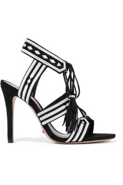 Schutz Woman Eurica Lace-up Embroidered Suede Sandals Black
