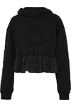 OPENING CEREMONY OPENING CEREMONY WOMAN EMBROIDERED FRENCH COTTON-TERRY PEPLUM HOODIE BLACK,3074457345619136652
