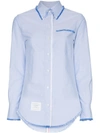 THOM BROWNE THOM BROWNE FRAYED EDGE BUTTON-UP COTTON SHIRT - BLUE