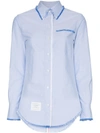 Thom Browne Classic Long Sleeve Button Down Point Collar Shirt W/ Fray In Solid Oxford W/ Engineered In Blue