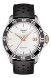TISSOT V8 SWISSMATIC PERFORATED LEATHER STRAP WATCH, 42MM,T1064072603100