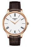 TISSOT TRADITION 5.5 ROUND LEATHER STRAP WATCH, 39MM,T0634093601800