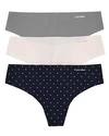 Calvin Klein Invisibles Thongs, Set Of 3 In Pink/dots/gray