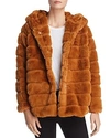 APPARIS GOLDIE BANDED HOODED FAUX-FUR COAT,8129CH