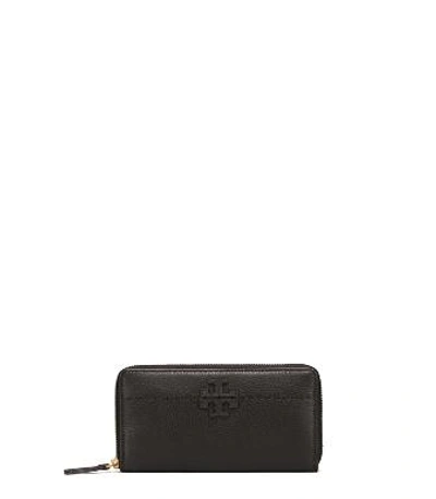 Tory Burch Mcgraw Zip-around Leather Wallet In Black