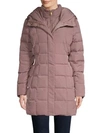 COLE HAAN SHIRRED-WAIST HOODED QUILTED DOWN COAT,0400099336387