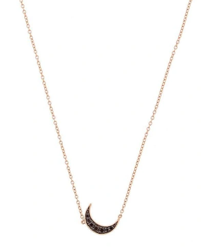 Andrea Fohrman Rose Gold Black Diamond Mini Crescent Moon Necklace