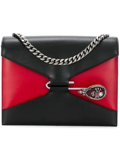 Alexander Mcqueen Pin Two-tone Leather Shoulder Bag In Black