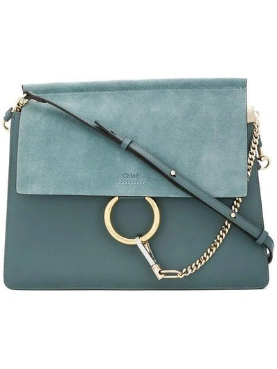 Chloé Faye Medium Leather & Suede Shoulder Bag In Cloudy Blue