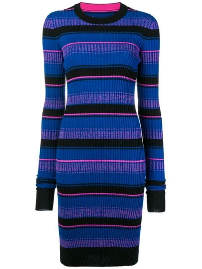 Maison Margiela Striped Ribbed Wool-blend Dress In Blk Klein Blue Fuchsia