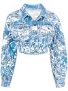 OFF-WHITE OFF-WHITE TAPESTRY CROPPED DENIM JACKET - BLUE