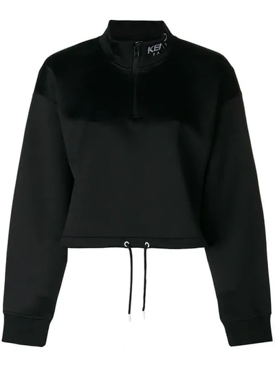 Kenzo Sport Cropped Zip-front Logo Sweatshirt In Black
