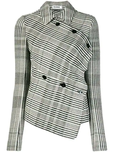 Jil Sander Asymmetric Checked Wool-blend Jacket In Black/white