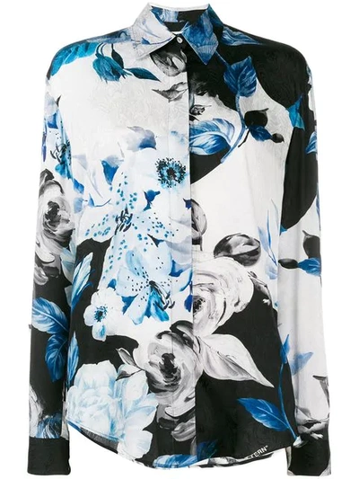 Off-white Floral-print Silk Button-front Blouse In Black All Over