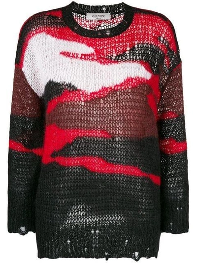 Valentino Colour Block Knitted Jumper In Black