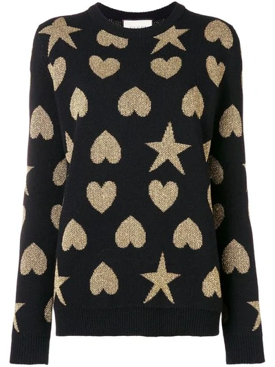 Gucci Hearts And Stars Wool-blend Jumper In Black