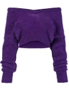 ALESSANDRA RICH ALESSANDRA RICH CROPPED OFF-SHOULDER SWEATER - PINK & PURPLE