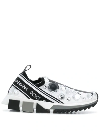 Dolce & Gabbana Crystal Embellished Slip-on Trainers In Bianco