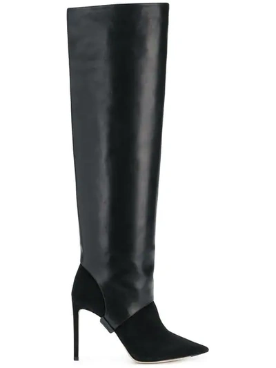 Jimmy Choo Hurley 100 Black Suede And Calf Leather Two-piece Knee-high Booties