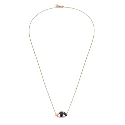 Selda Jewellery Blue Sapphire & Black Diamond Evil Eye Necklace
