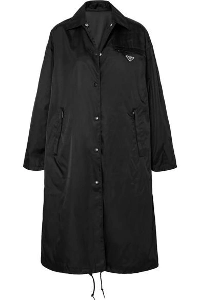 Prada Shell Hooded Coat In Black