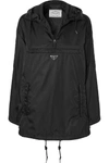 PRADA HOODED LEATHER-TRIMMED SHELL JACKET