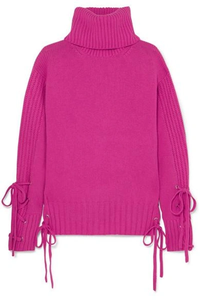 Mcq By Alexander Mcqueen Lace-up Wool And Cashmere-blend Turtleneck Sweater In Acid Pink