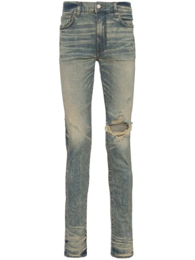 Amiri Skinny-fit Distressed Stretch-denim Jeans - Mid Denim In Blue