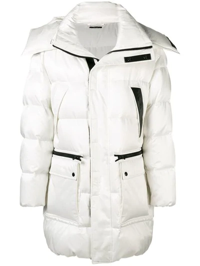 Tom Ford Men's Long Puffer Coat With Contrast Trim In White