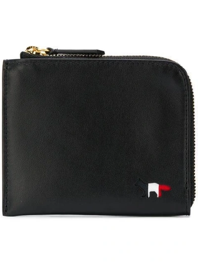 Maison Kitsuné Tricolour Fox Leather Wallet In Black