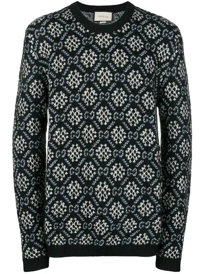 Gucci Men's Graphic Pattern Wool-blend Sweater In Black