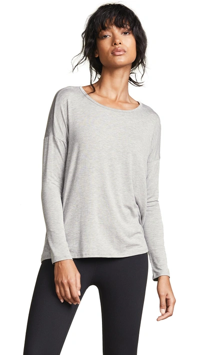 Beyond Yoga Draw The Line Tie Back Pullover In Light Heather Grey