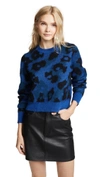 Rag & Bone Leopard-print Mohair-blend Crewneck Sweater In Bright Blue