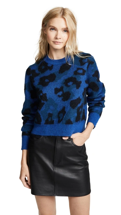 Rag & Bone Leopard-print Mohair-blend Crewneck Sweater In Bright Blue