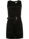 SAINT LAURENT CALF LEATHER BELTED STUDDED DRESS