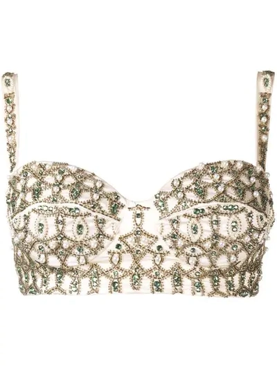 Moschino Embellished Bra In White ,green