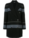 EMPORIO ARMANI EMPORIO ARMANI DOUBLE BREASTED STRIPED COAT - BLUE