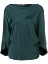 CHALAYAN CHALAYAN SIGNATURE DRAPED BOAT-NECK BLOUSE - GREEN