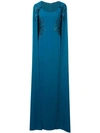 MARCHESA NOTTE CAPE-EFFECT EMBROIDERED GOWN