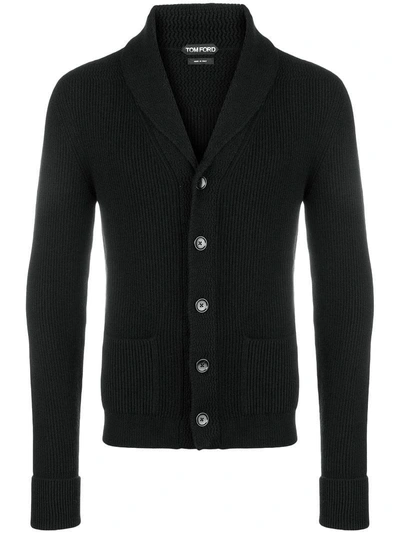 Tom Ford Ribbed Cashmere Cardigan In Black