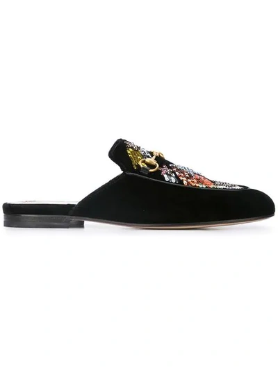 Gucci Embellished Princetown Black Suede Mules