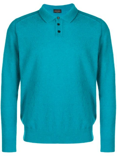 Roberto Collina Longsleeve Teddy Polo Shirt In Blue