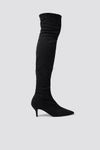 NA-KD OVERKNEE KITTEN HEEL BOOTS - BLACK