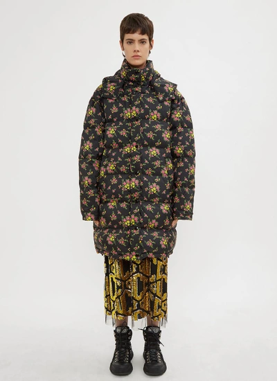 Gucci Floral Bouquets Puffer Coat In Black